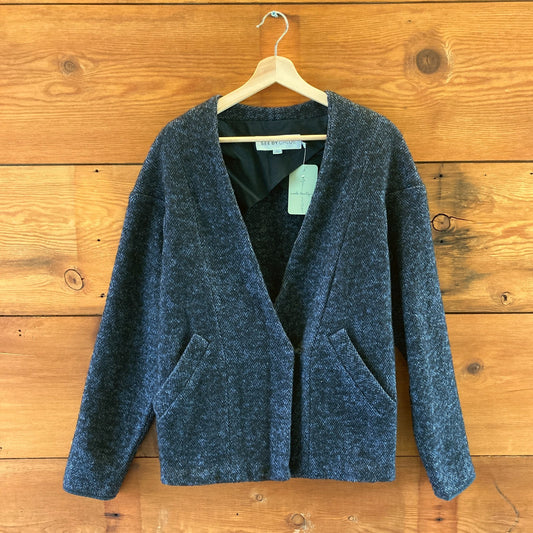 See by Chloe Navy Blue Herringbone Tweed Wool Open Front Blazer - Sz 4 - 0927EK