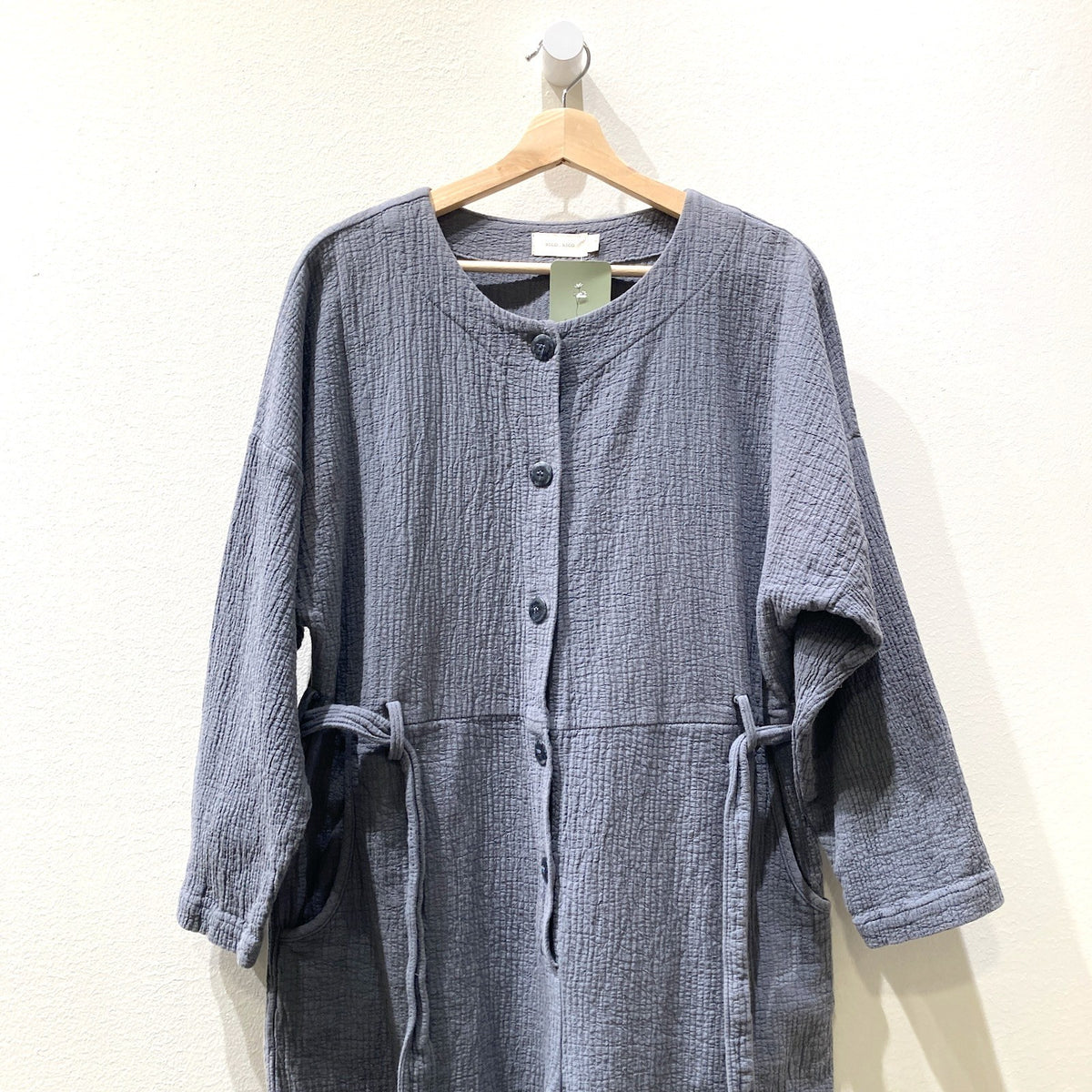 Nico Nico Blue Long Sleeve Textured Cotton belted Jumpsuit - Size L - 0715ES