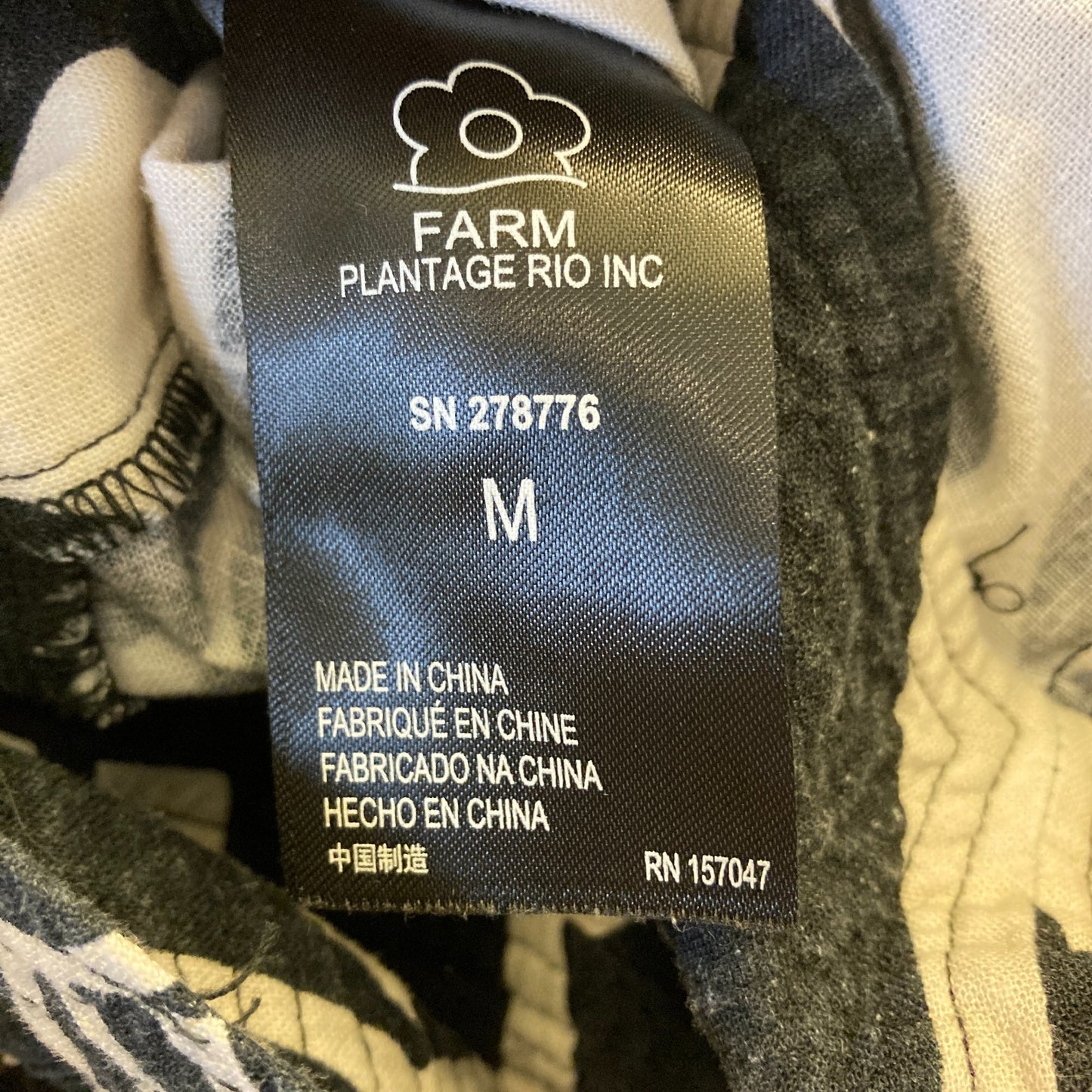 M - Farm Rio Black White Tropical Print Wide Leg Puff Sleeve Jumpsuit 1203TR