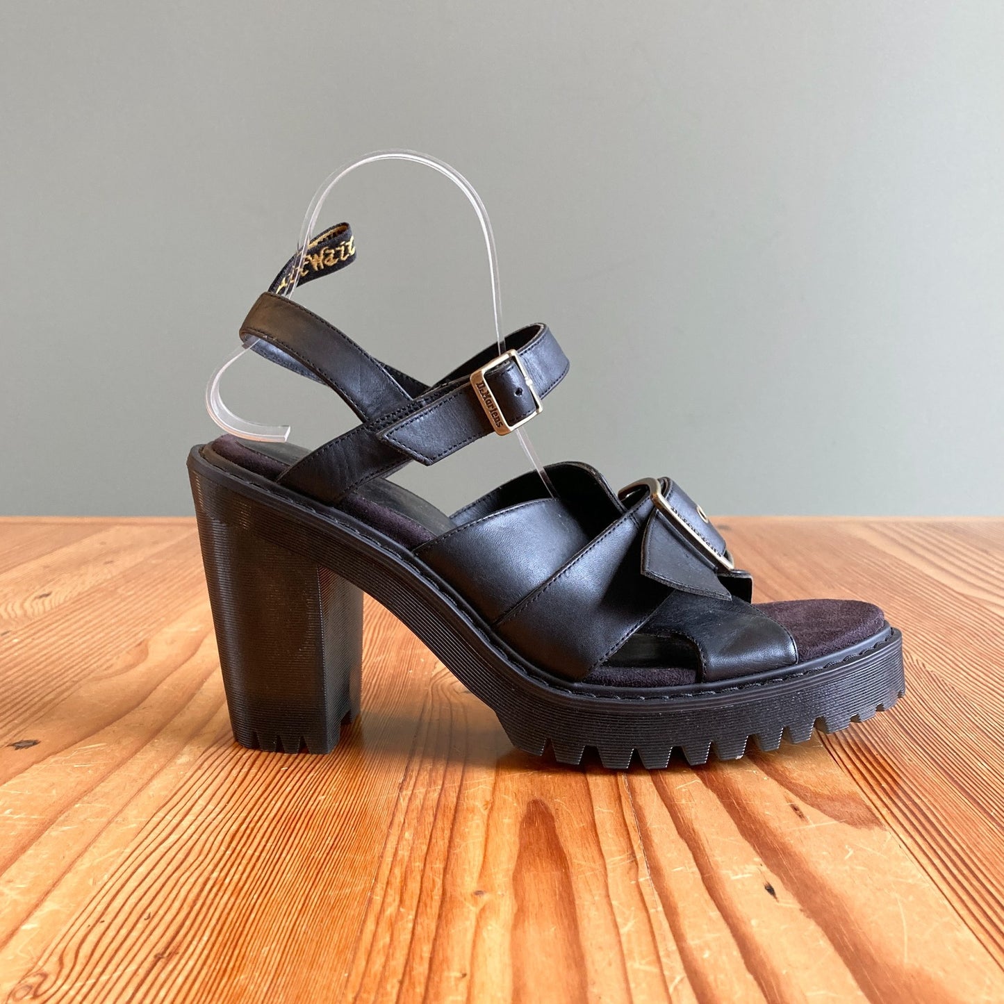 11 - Dr. Martens Black Leather Platform Heeled Granik Sandals Shoes NEW 1021KD