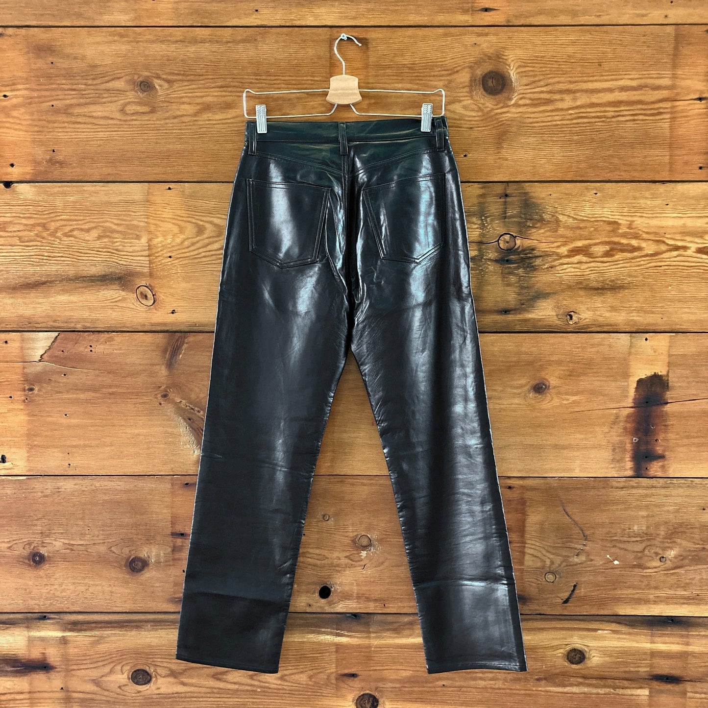 AGOLDE $350 Black Recycled Leather Blend 90's Pinch Waist Pants - Sz 27 - 0802MR