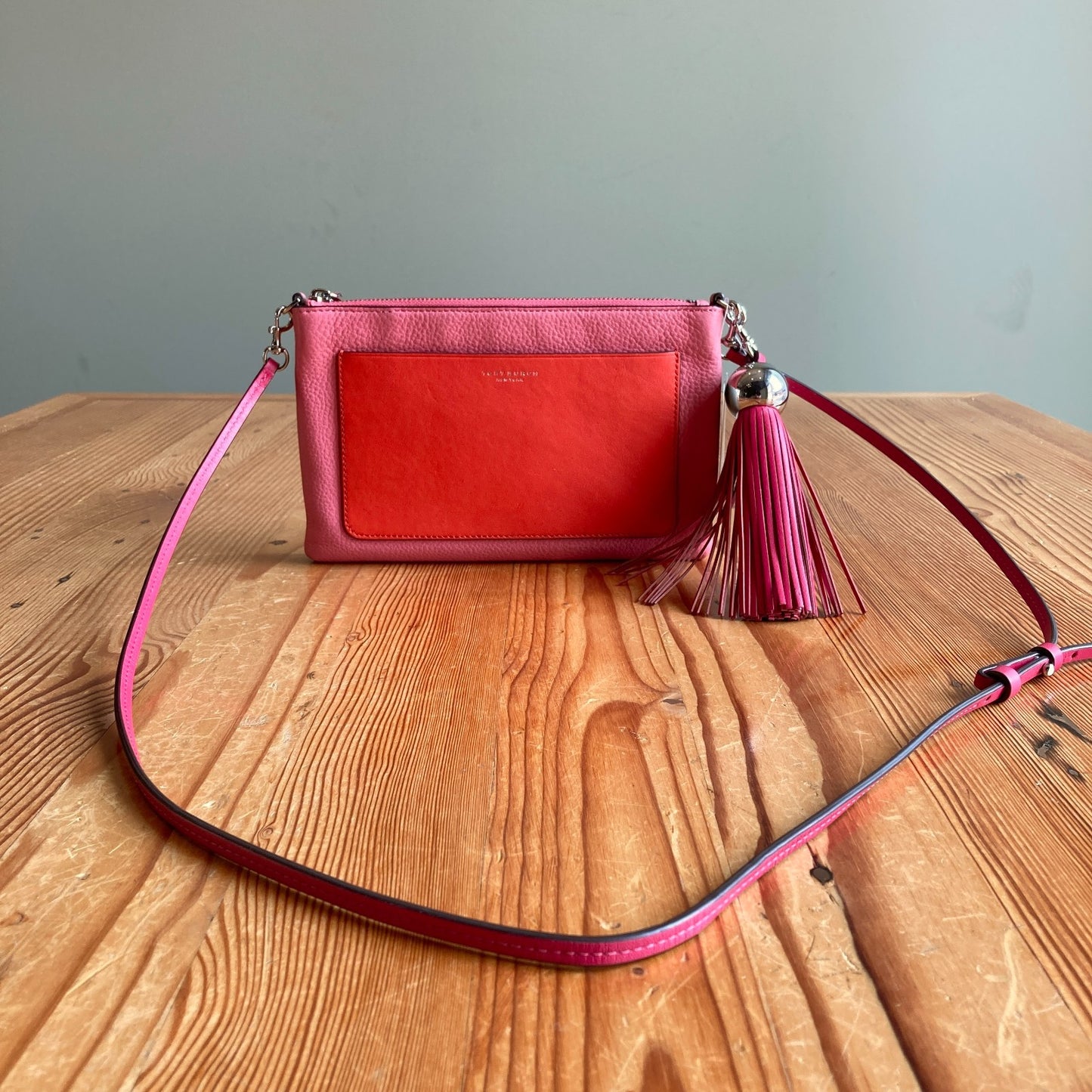 Tory Burch Pink Red Color-Block Leather Tassel Cross-Body Bag - 0521AB