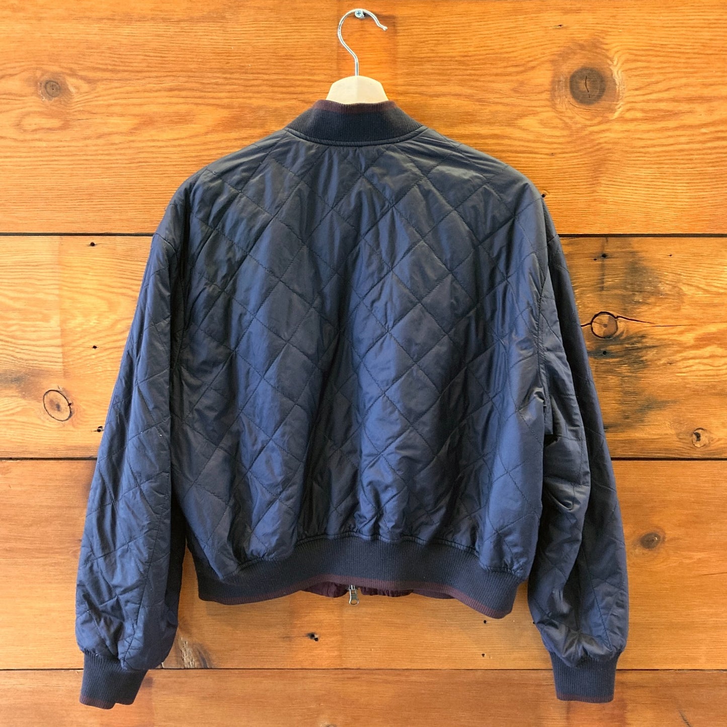 L - Vince Navy & Burgundy Quilted Reversible Zip Up Bomber Jacket 0123MP