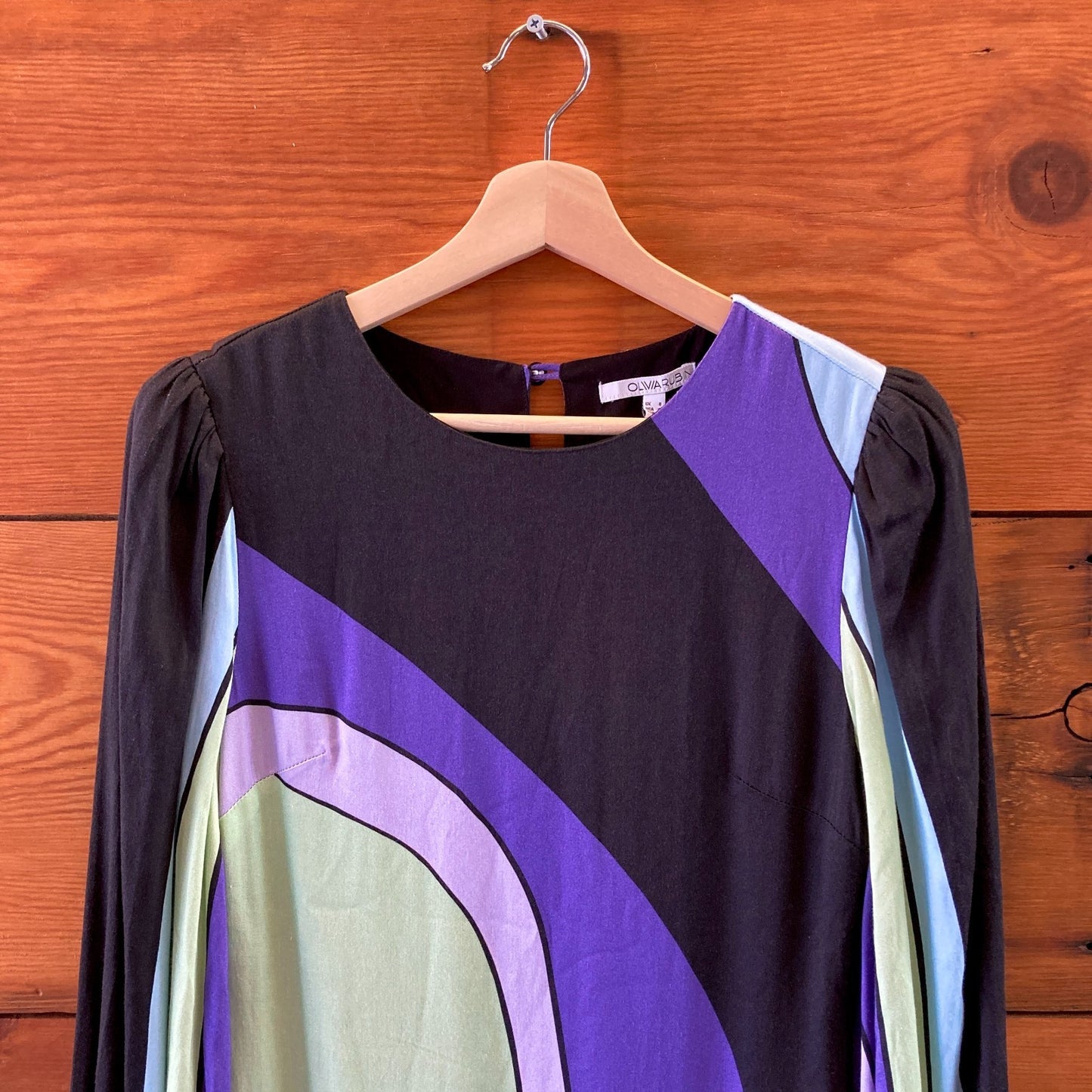 Olivia Rubin Black Purple Striped Long Sleeve Maxi Dress - Size 4 - 0415AB