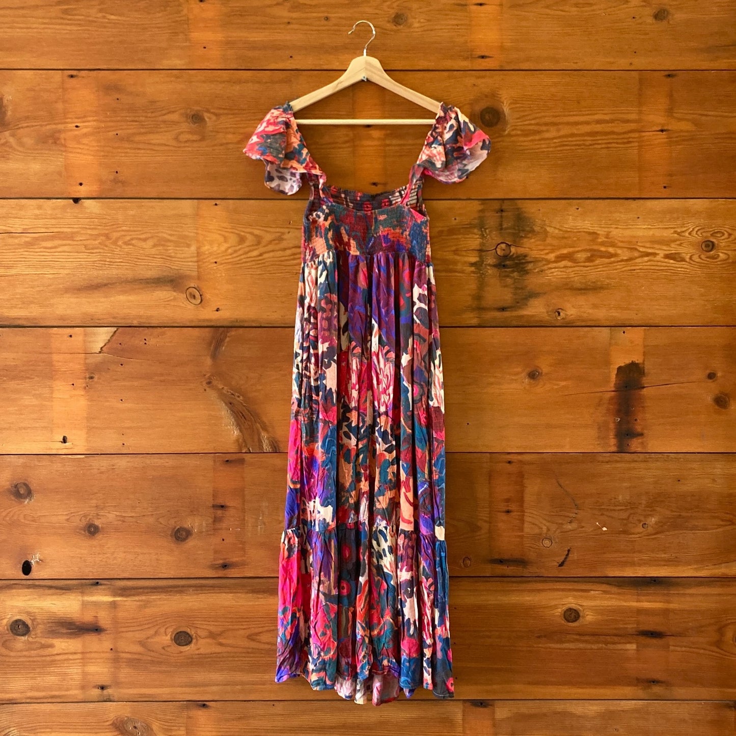 M - Michelle Morin Anthropologie Multi-Color Printed Smocked Maxi Dress 0707AC
