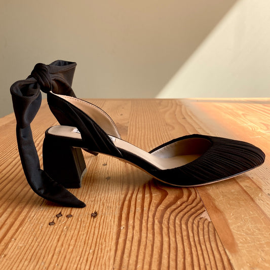 Badgley Mischka Black Pleated Ankle Tie Ofelia Heels Shoes - Size 9 - 0831HF