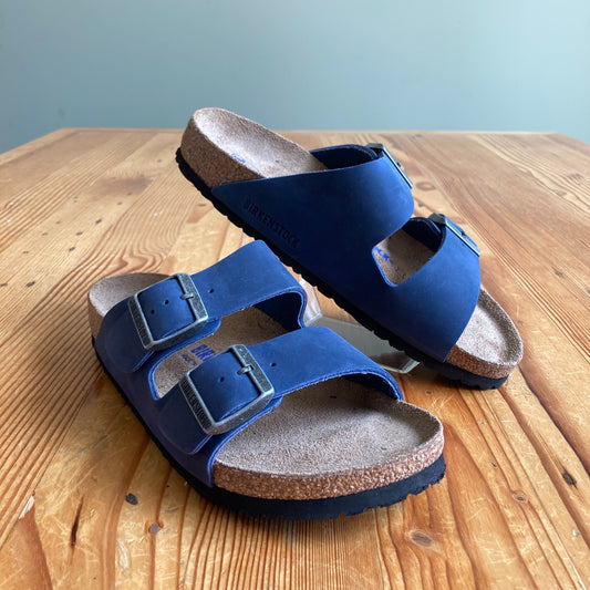 Birkenstock Blue Nubuck Leather Arizona Sandals Shoes - Size 38 w/ Box - 0514AK