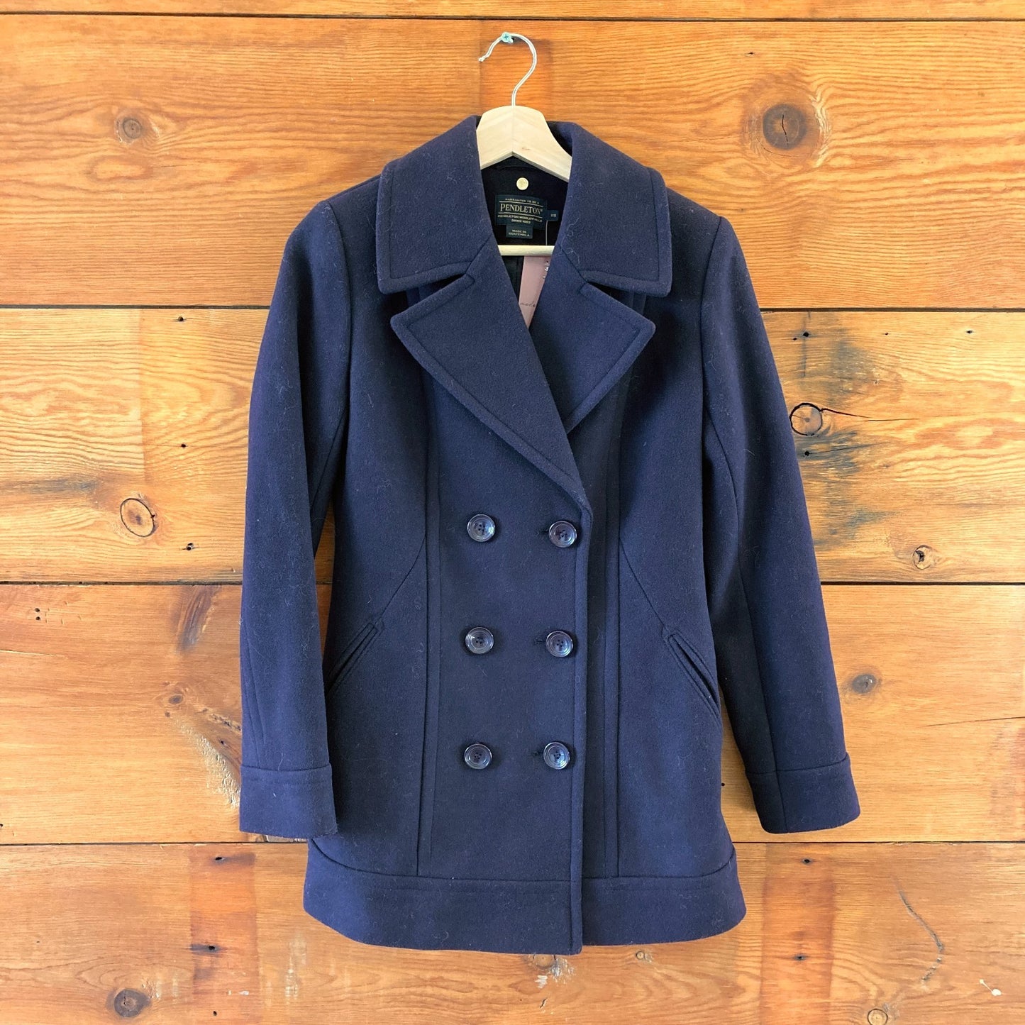 XS - Pendleton Navy Blue Wool Double Breasted Fitted Pea Coat Jacket 0818SL