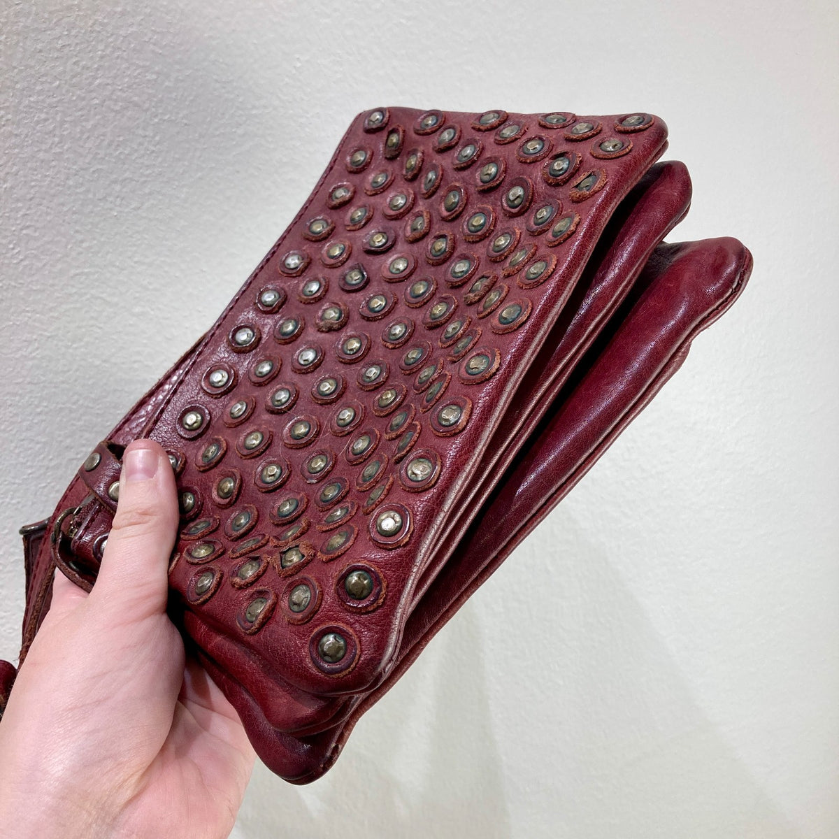 Frye Reddish Brown Jenna Studded Disc Crossbody Bag Purse - 0501SE
