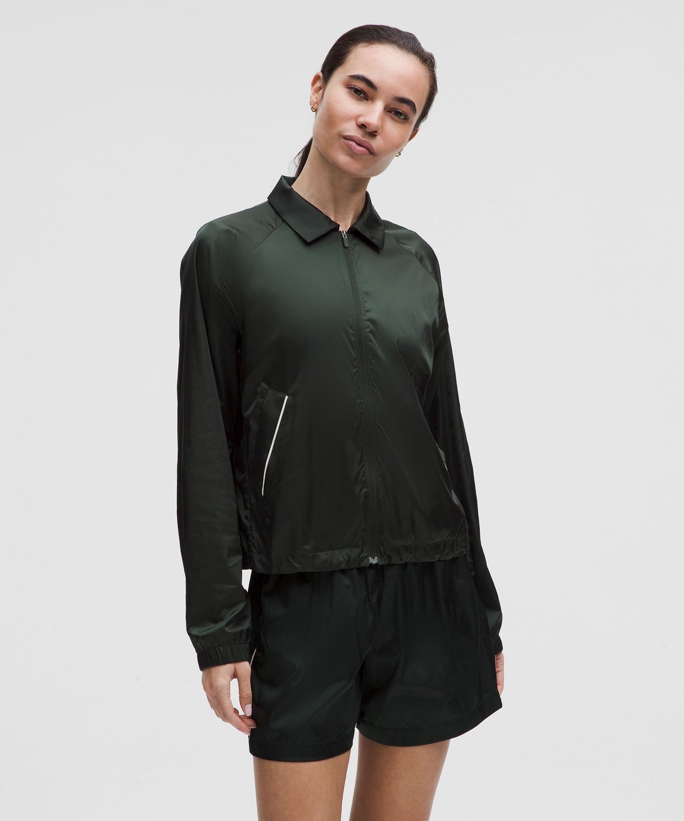 Lululemon Dark Green Stretch Satin Zip Up Training Jacket - Size XL - 1203TR