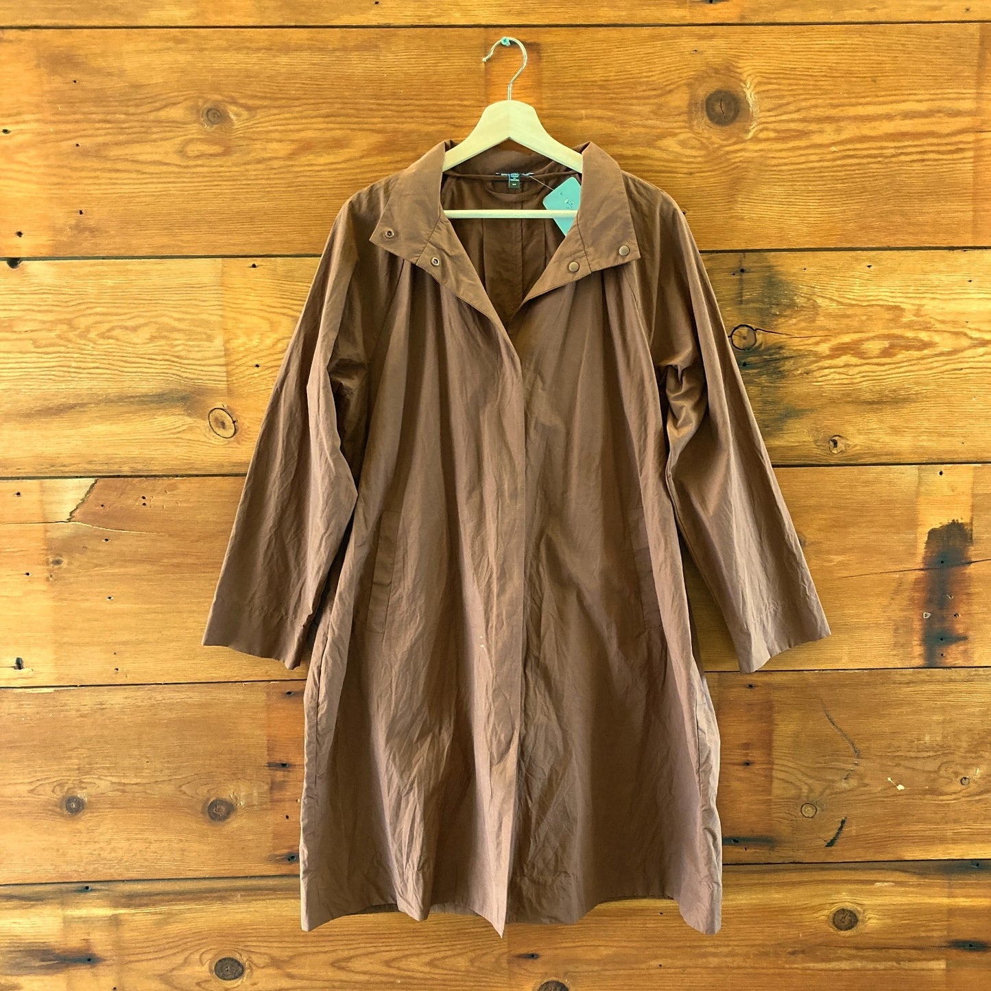Eileen Fisher Brown Nylon Open Front Long Duster Jacket - Size S - 1103ES