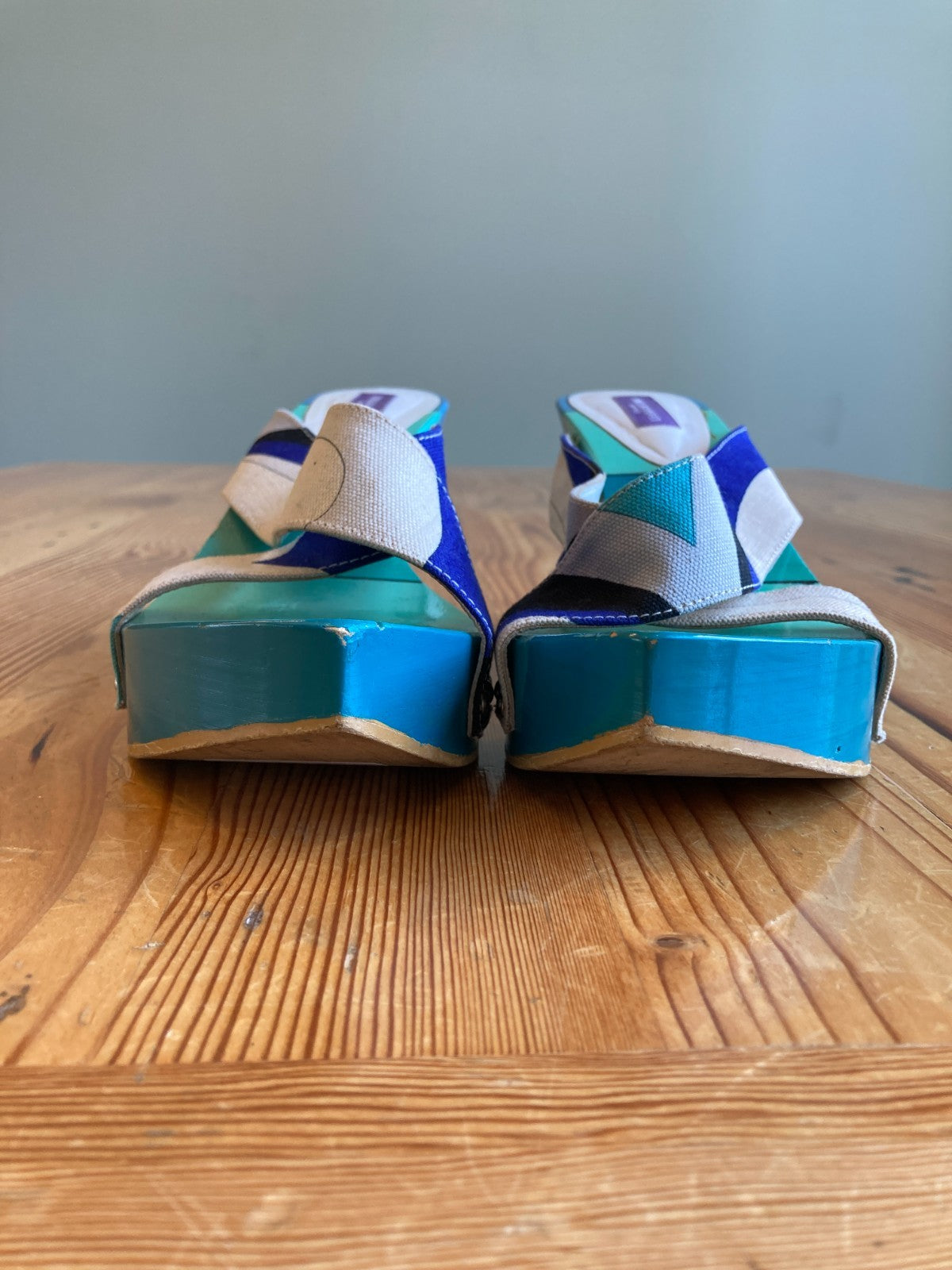 Emilio Pucci Aqua Teal Pointed Slip-on Wedge Sandals - Size 39 / 8.5 - 1019HV