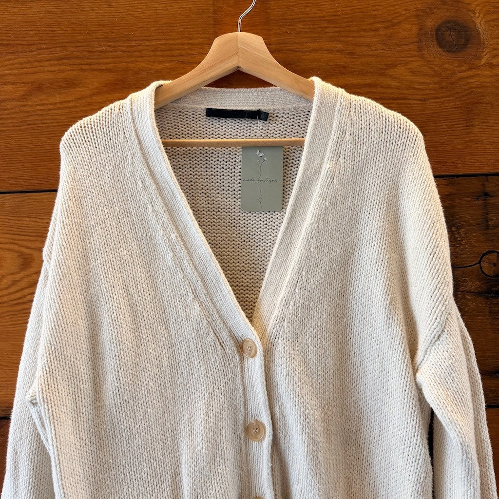 Jenni Kayne White Cotton Knit Button Front Cardigan Sweater - Size L - 0815CJ