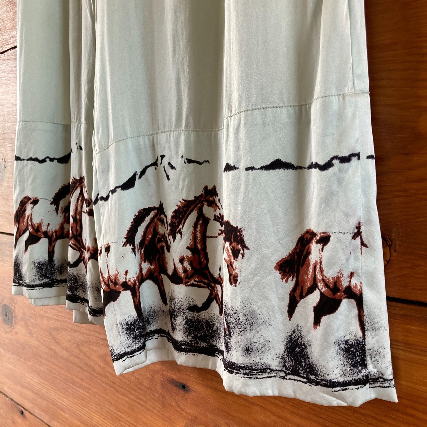 Ganni Light Blue Silk Pull On Horse Print Hem Lounge Pants - Size 36 - 0316CK