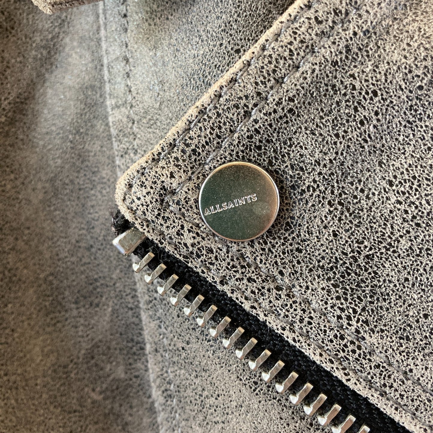 AllSaints Gray Neve Cracked Leather Asymmetric Biker Jacket - Size 8 - 0320HJ