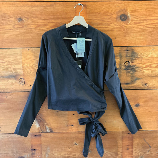 Sarah Pacini $498 Black Stretch Cotton Wrap Shirt Top - Size XS - NEW - 0320JS