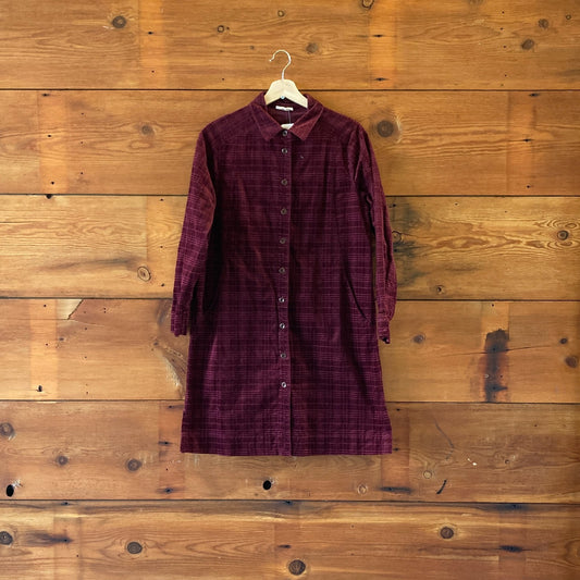Poetry Burgundy Corduroy Plaid Button Up Long Length Jacket - Size 6 - 1215RJ