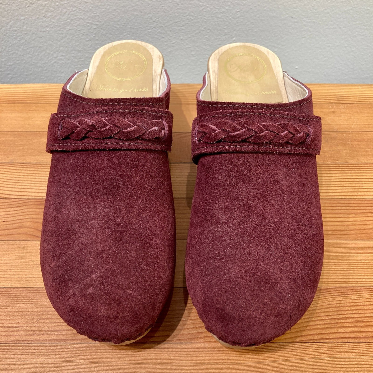 No 6 Store Burgundy Suede Wedge Slip On Clogs Shoes - Size 38 / 7.5 - 1209BM