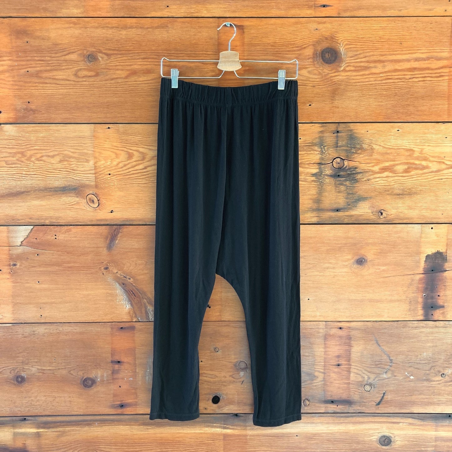 2 / M - Raquel Allegra Black Drop Crotch Elastic Waist Womens Pants 0313AH