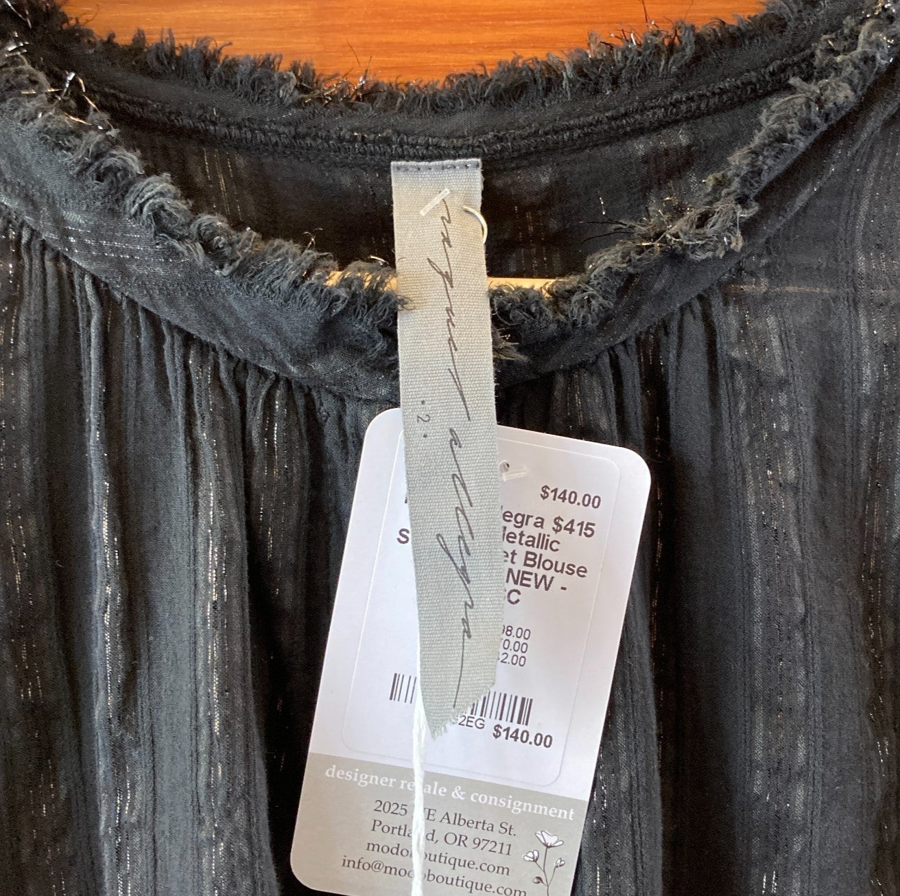 Raquel Allegra $415 Black Metallic Striped Poet Blouse - Size 2 - NEW - 4427SC