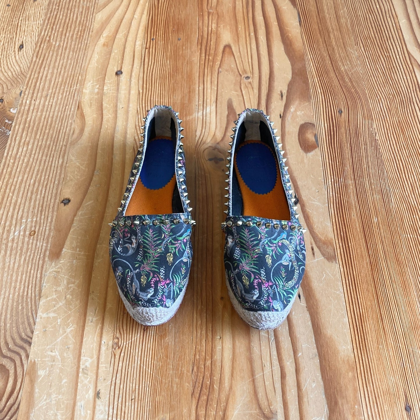 6 - Christian Louboutin Black Jungle Print Spike Accent Espadrilles 1203TR