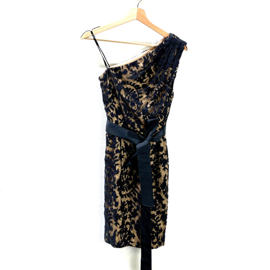 Tadashi Shoji Black & Tan Lace Overlay One Shoulder Dress - Size 4 - 1114LH