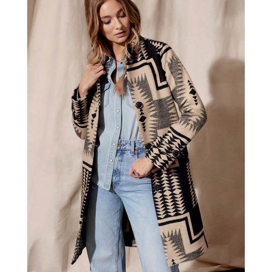 Pendleton $629 Black & Tan Timberline Jacquard Coat - Size XS - NEW - 0318TR