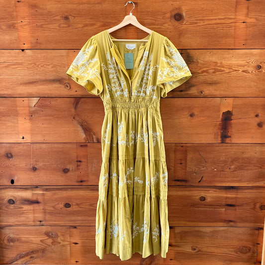 by Anthropologie Chartreuse Embroidered Somerset Maxi Dress - Size 1X - 0821SS