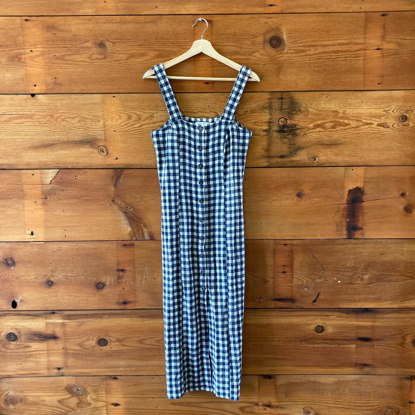 Rita Row Navy & White Gingham Plaid Button Up Midi Dress - Size M - 0108SR