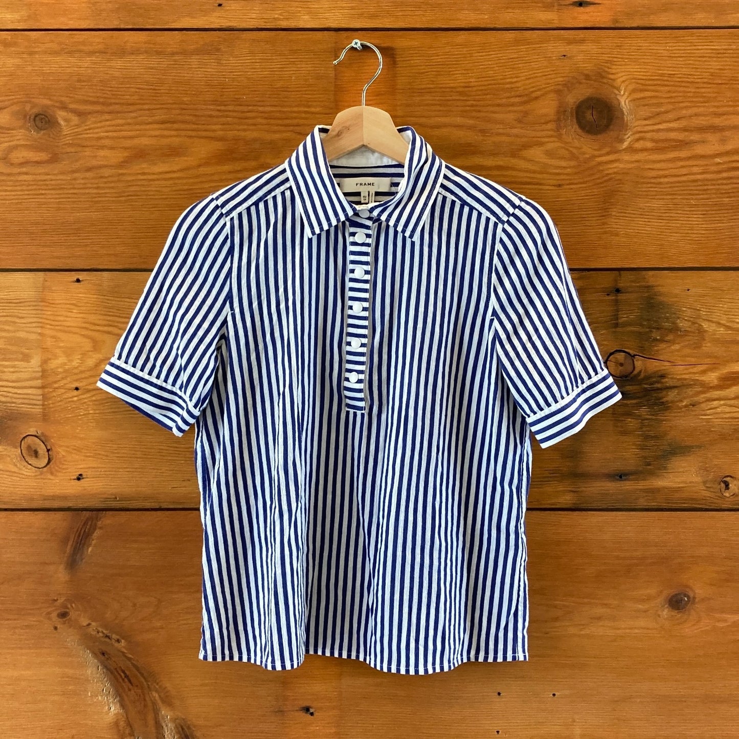 Frame Blue White Stripe $348 Snap Placket Polo Shirt - Size XS - 0703SC