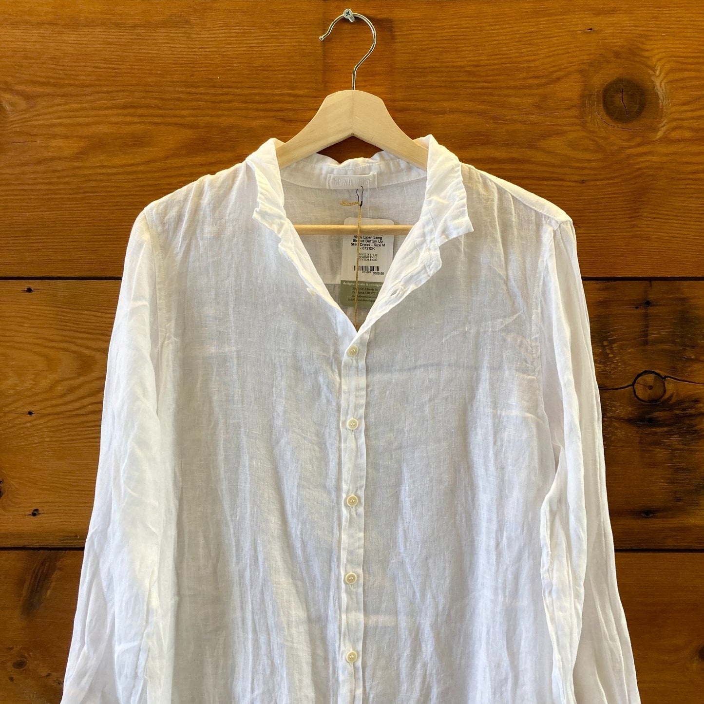 CP Shades White 100% Linen Long Sleeve Button Up Shirt Dress - Size M - 0721DK