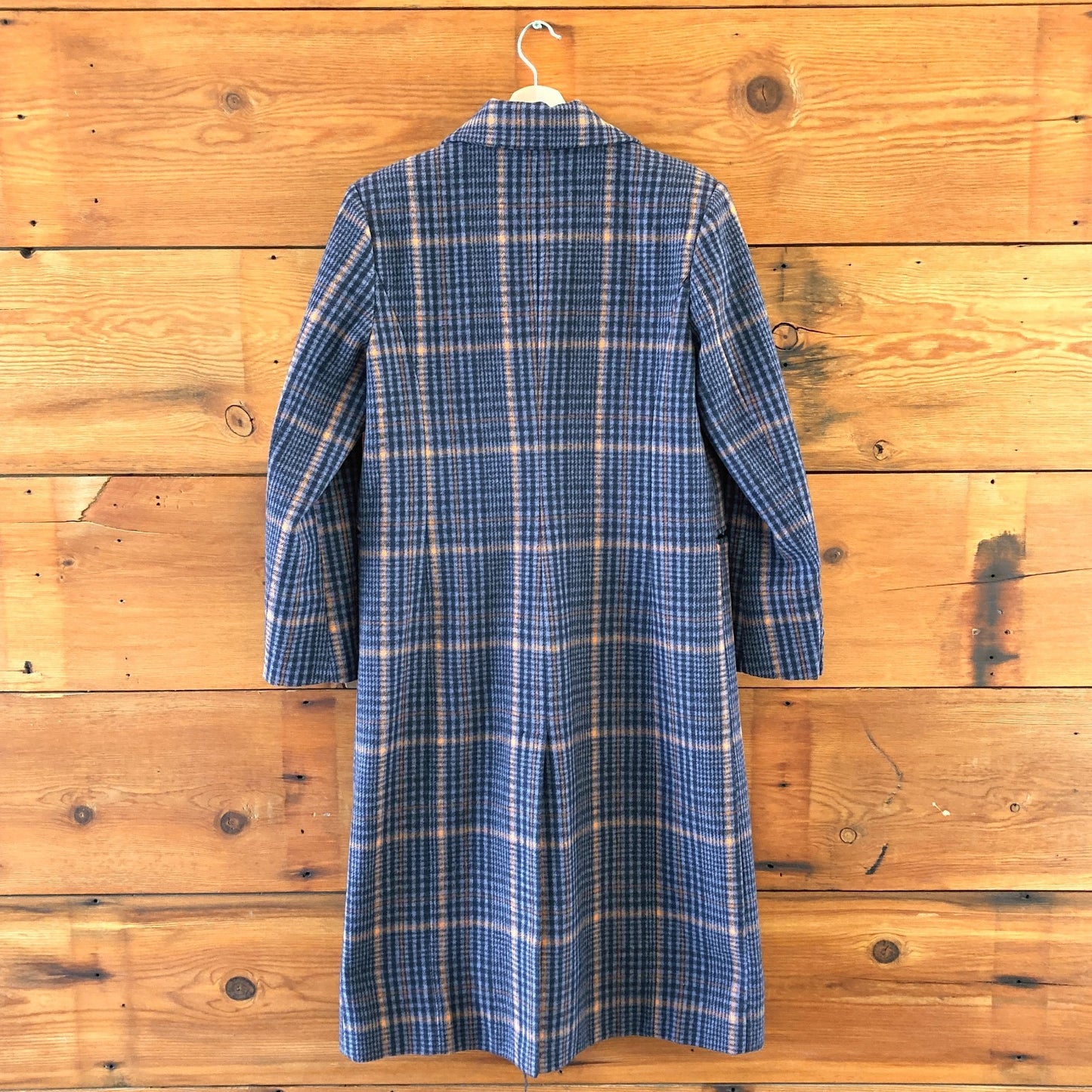 M - Avec les Filles Anthropologie Blue Plaid Long Coat *missing button 0507AH