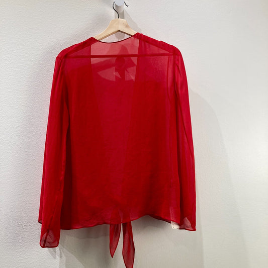 Peter Cohen $460 Red Silk Long Sleeve Wrap Blouse Top - Size M - NEW - 0508GA