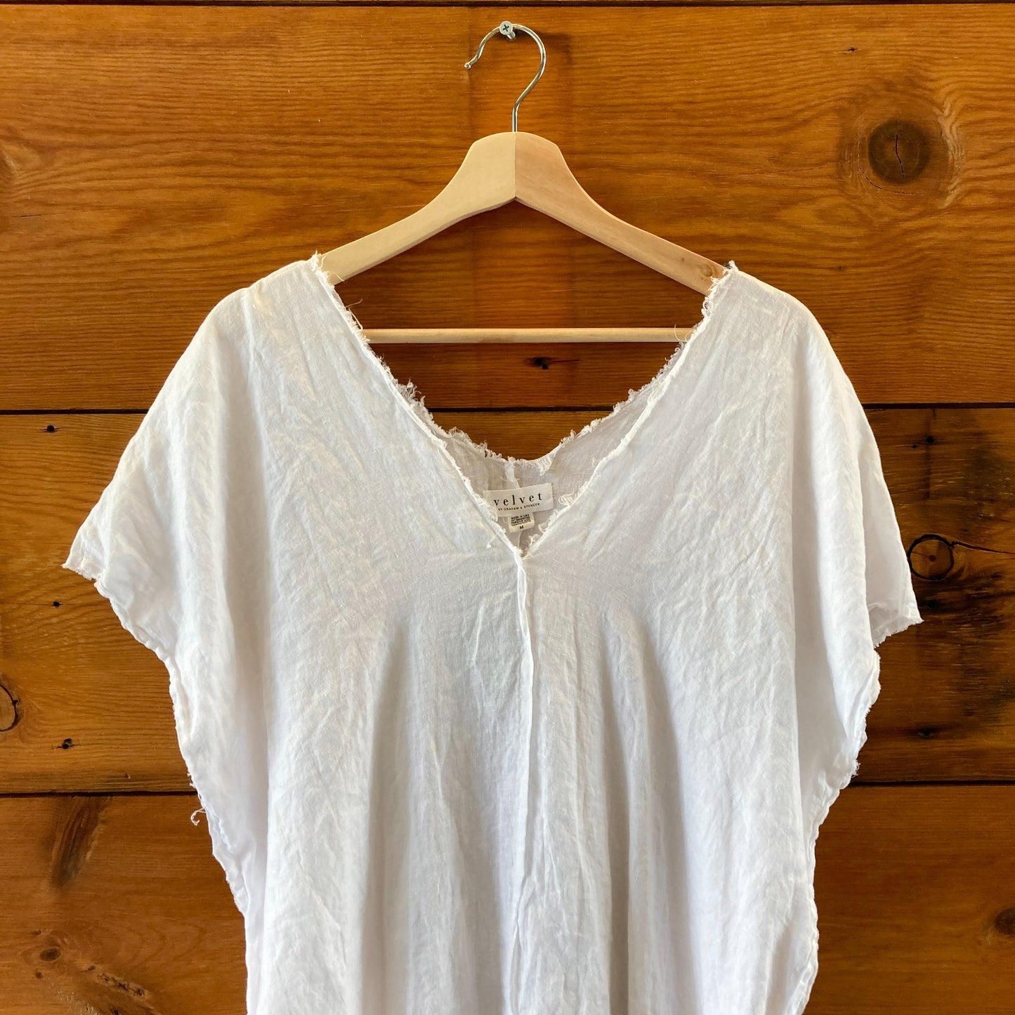 Velvet Graham & Spencer White Linen Raw Edge Kaftan Dress - Size M - 4427SC