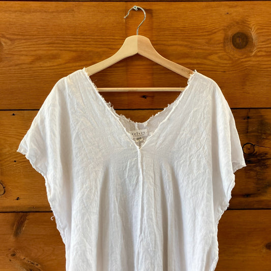 Velvet Graham & Spencer White Linen Raw Edge Kaftan Dress - Size M - 4427SC