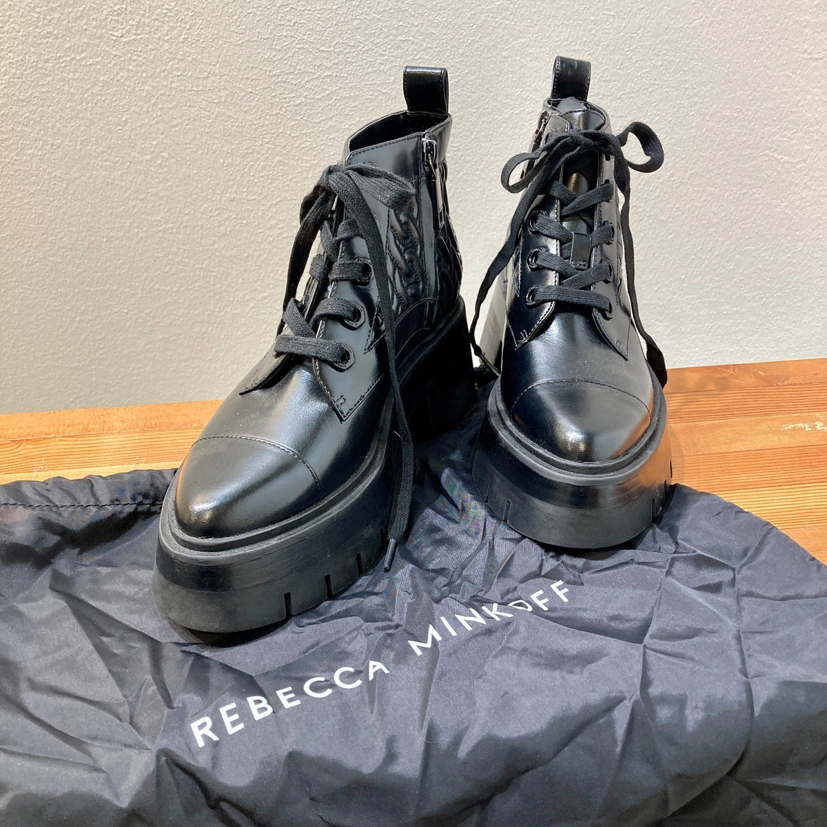 Rebecca Minkoff Black Quilted Leather Combat Platform Boots  - Size 8 - 0607IL