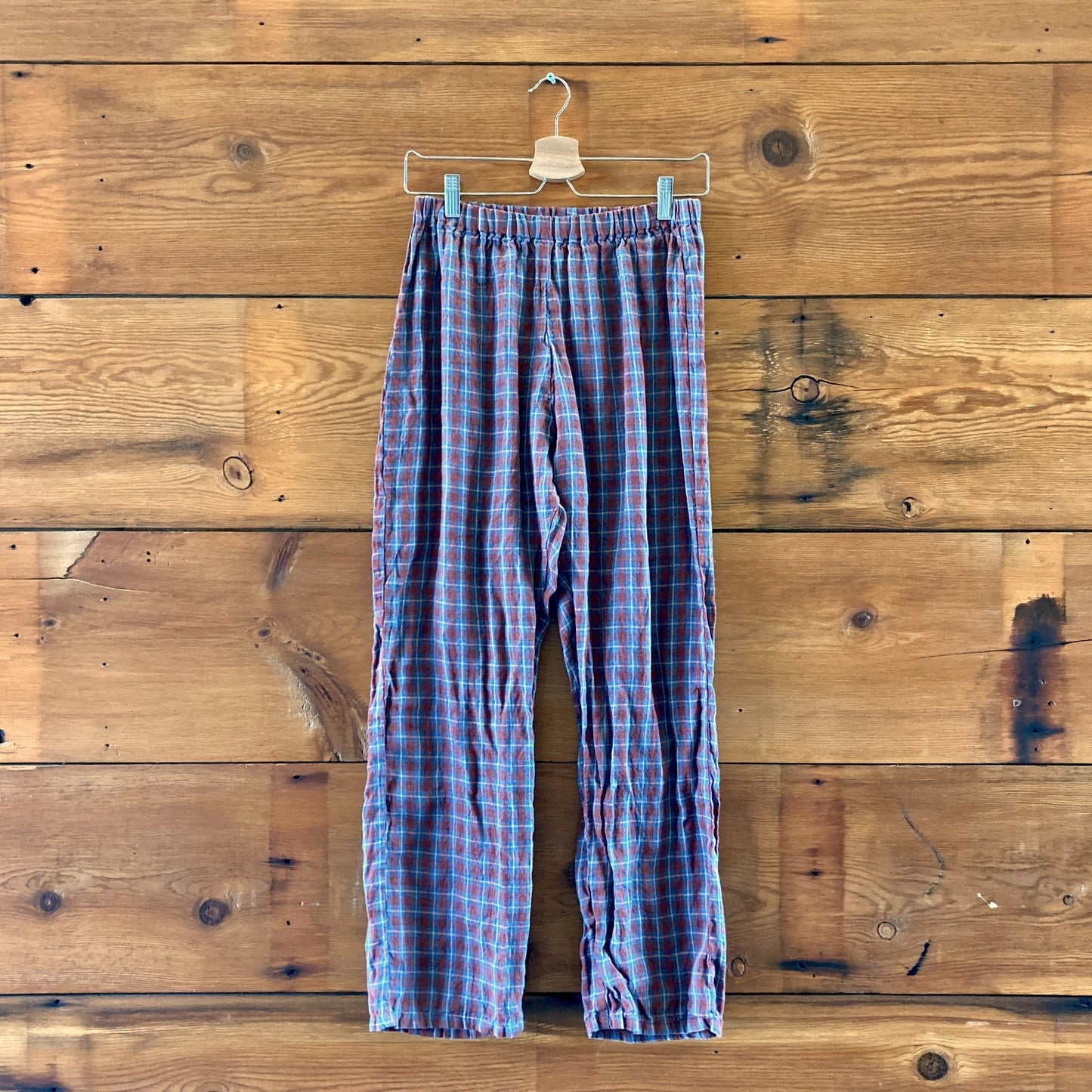 Coco Maisonette Red Plaid Linen Elastic Waist Pull-On Pants Size S / M - 0327AM