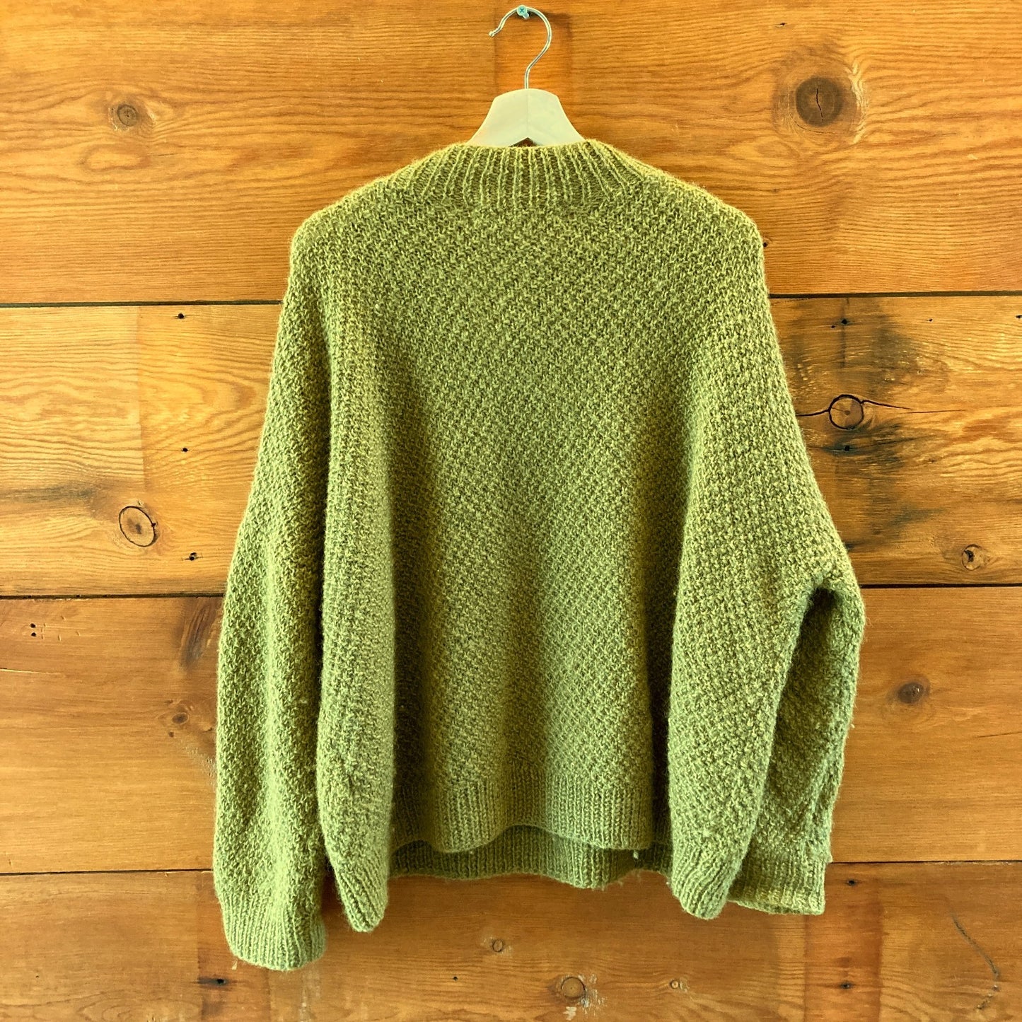 Liz Alig Green 100% Wool Handmade Button Neck Imogene Sweater - Size S - 0606RO