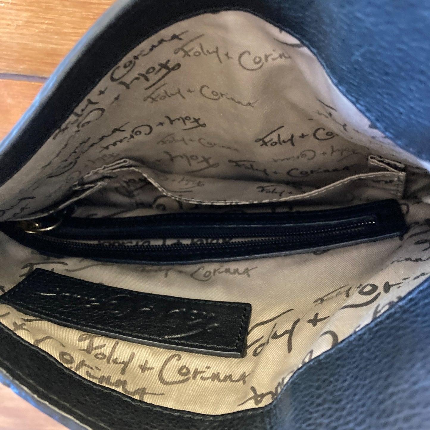 Foley & Corrina Black Soft Leather Fold Over Mid City Purse Bag - 1122KP