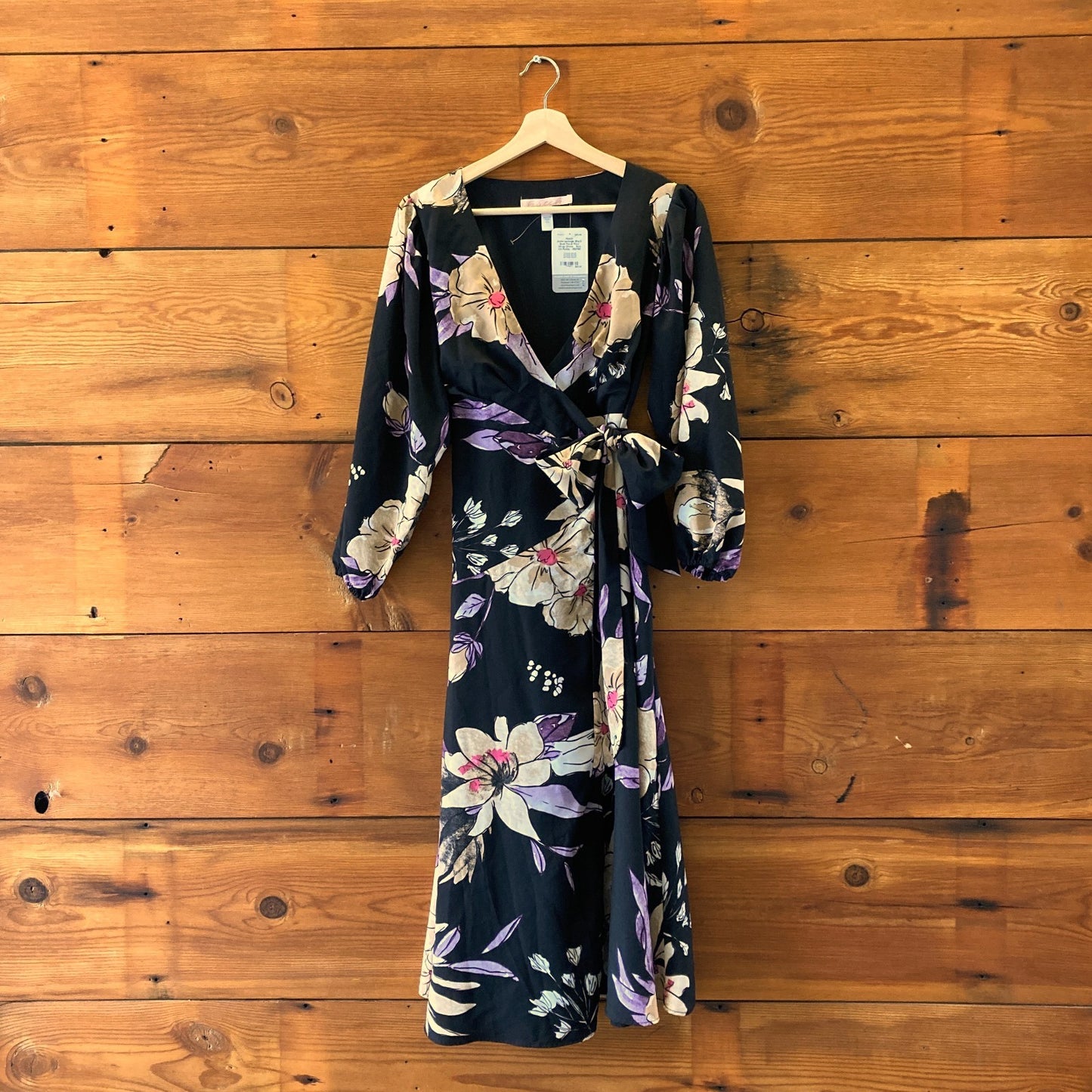 Hutch Anthropologie Black Bold Floral Maxi Wrap Dress - Size XS Petite - 0501SE