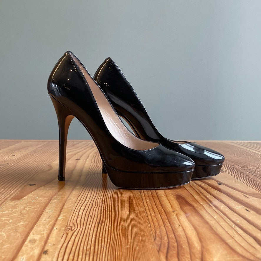 Jimmy Choo Black Patent Leather Alex Stiletto Heels Shoes - size 38 / 8 - 0316DC