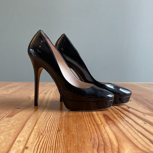 Jimmy Choo Black Patent Leather Alex Stiletto Heels Shoes - size 38 / 8 - 0316DC