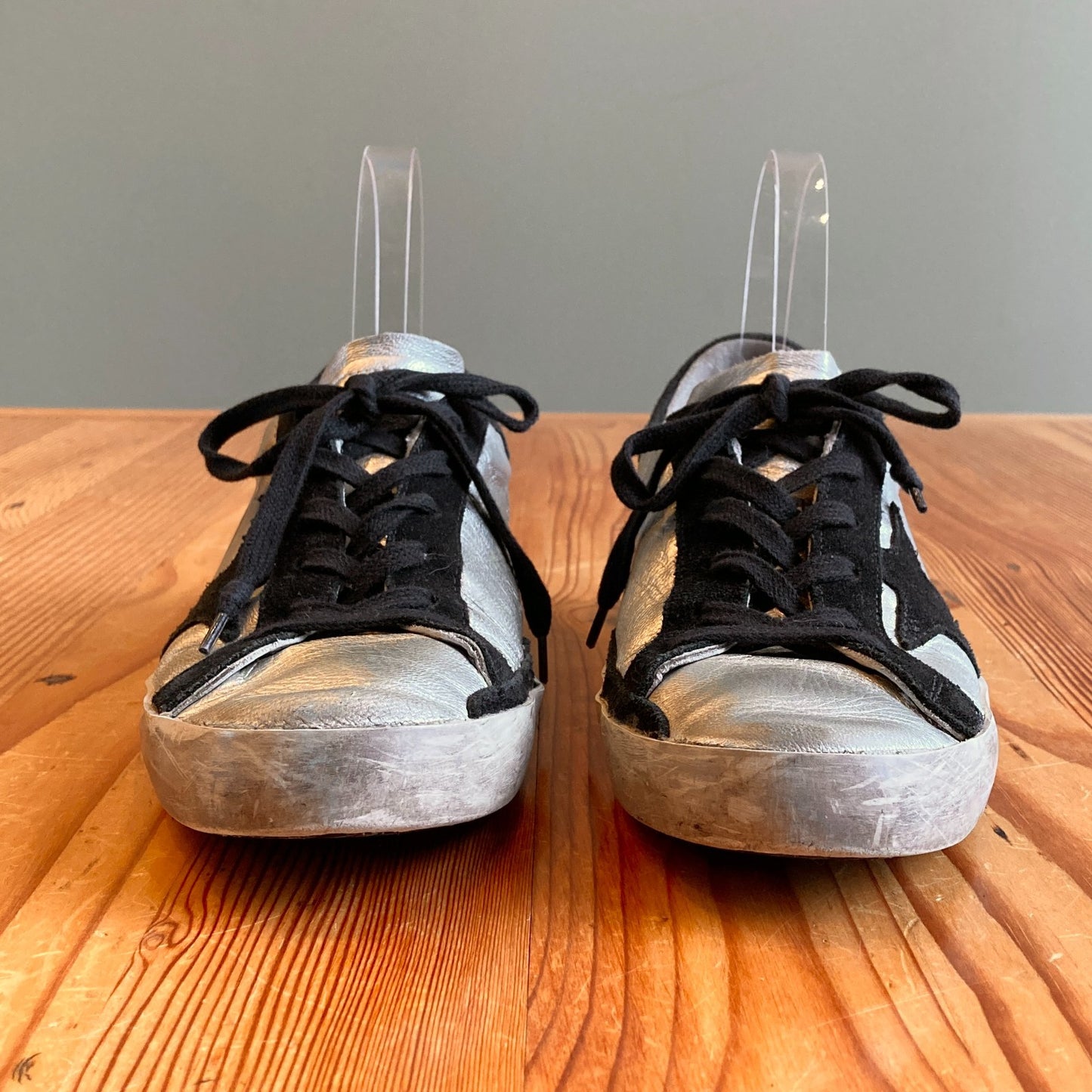 39 / 9 - Golden Goose $580 Silver Leather Lace Up Super Star Sneakers 0619JA