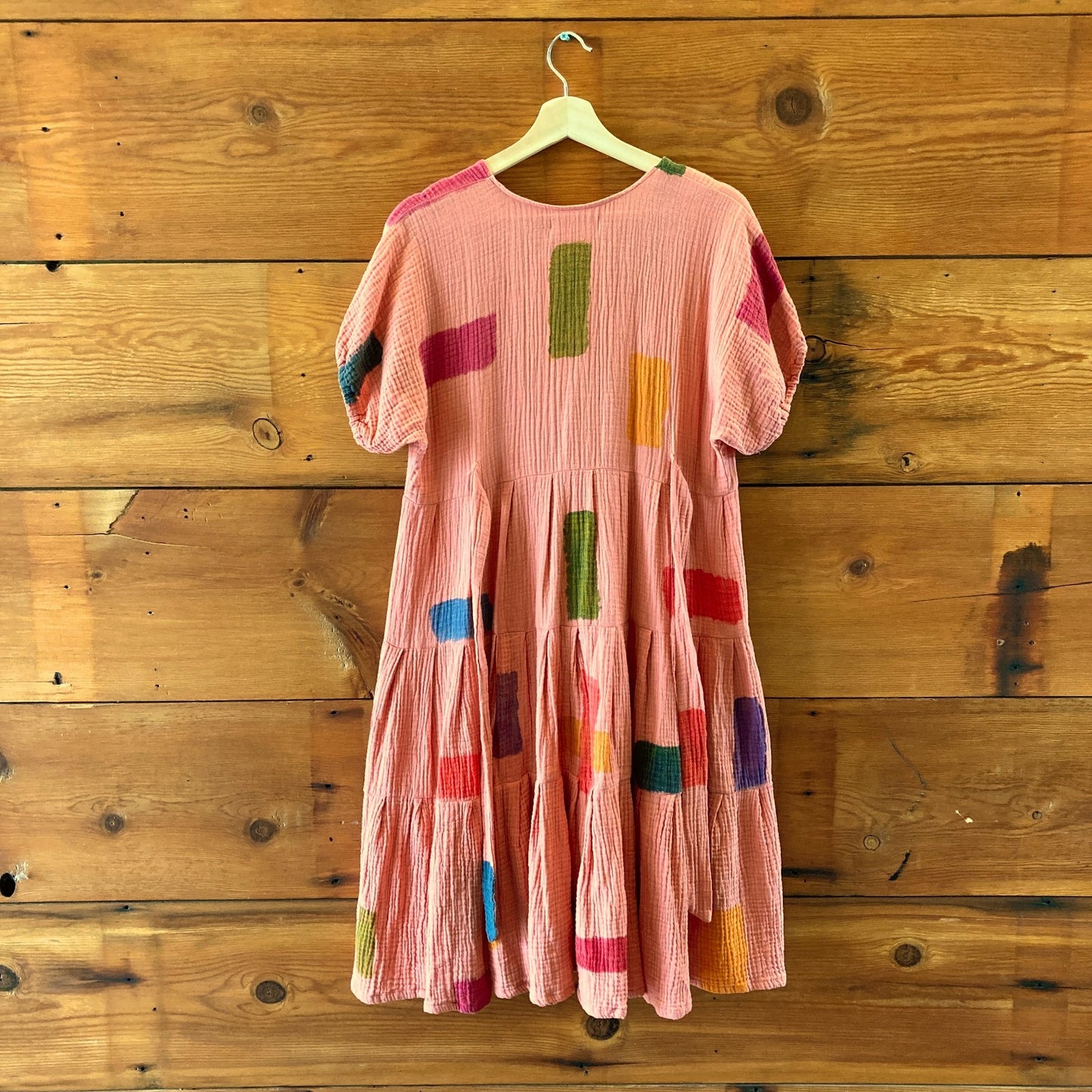 Holly Stalder Pink Gauze Watercolor Hand Painted Tiered Dress - 1105AR
