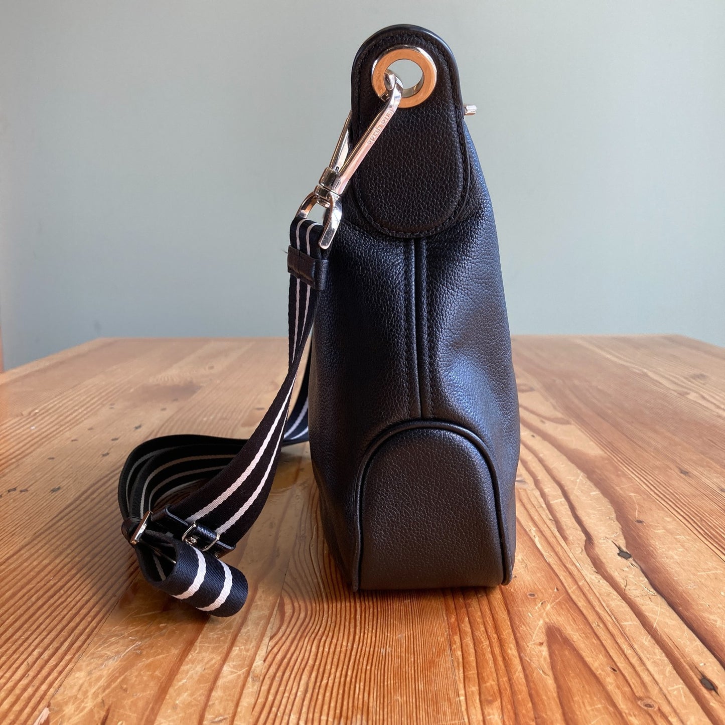 Kate Spade Black Pebbled Leather Striped Strap Emma Crossbody Bag - 0311AY
