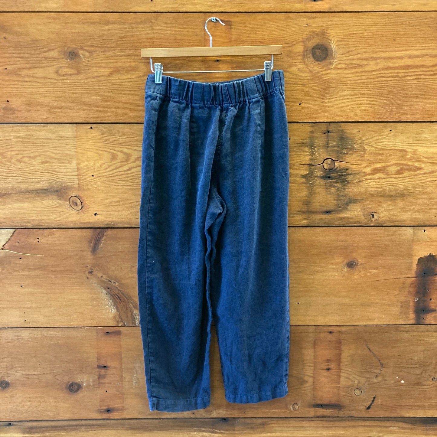 Elizabeth Suzann Navy Linen Cropped Elastic Waist Pants - Size M - 0916VB