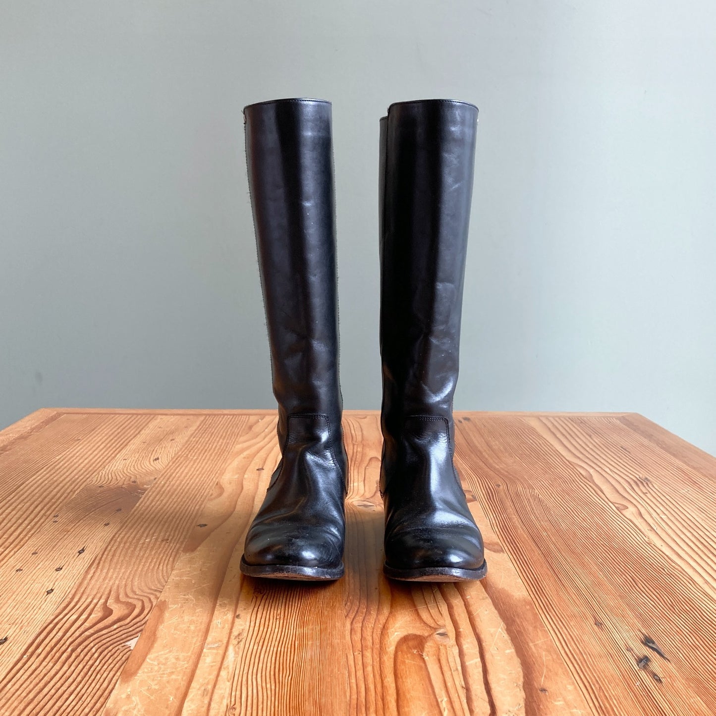 7 - Frye Black Melissa Stud Back Zip Leather Knee High Riding Boots 1119CB