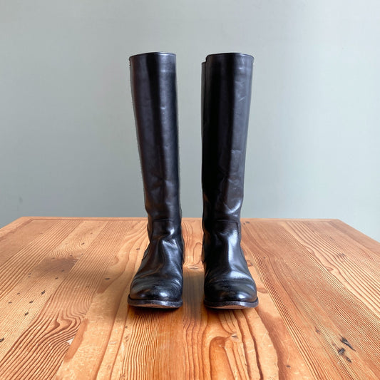 7 - Frye Black Melissa Stud Back Zip Leather Knee High Riding Boots 1119CB