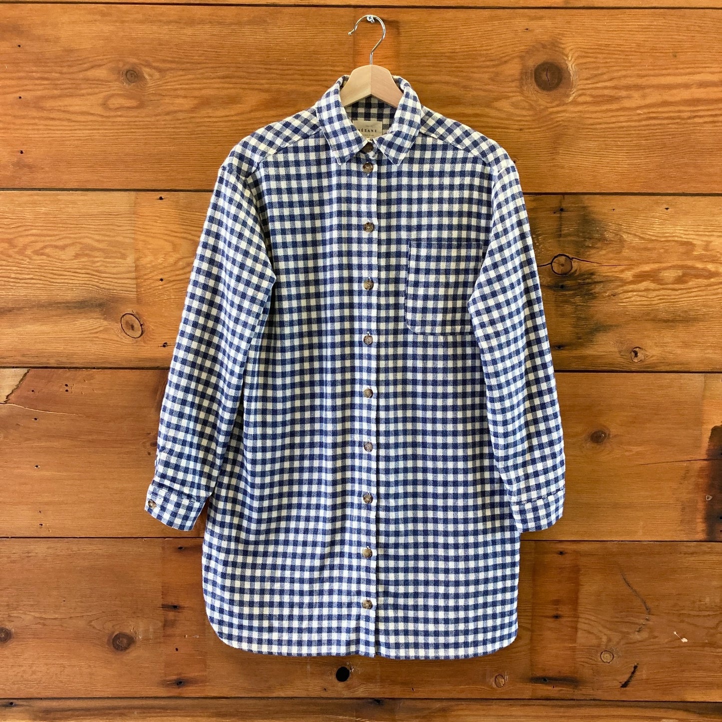 Sezane Blue White Gingham Long Sleeve Sadie Shirt Dress - Size 34 / S - 0313SH