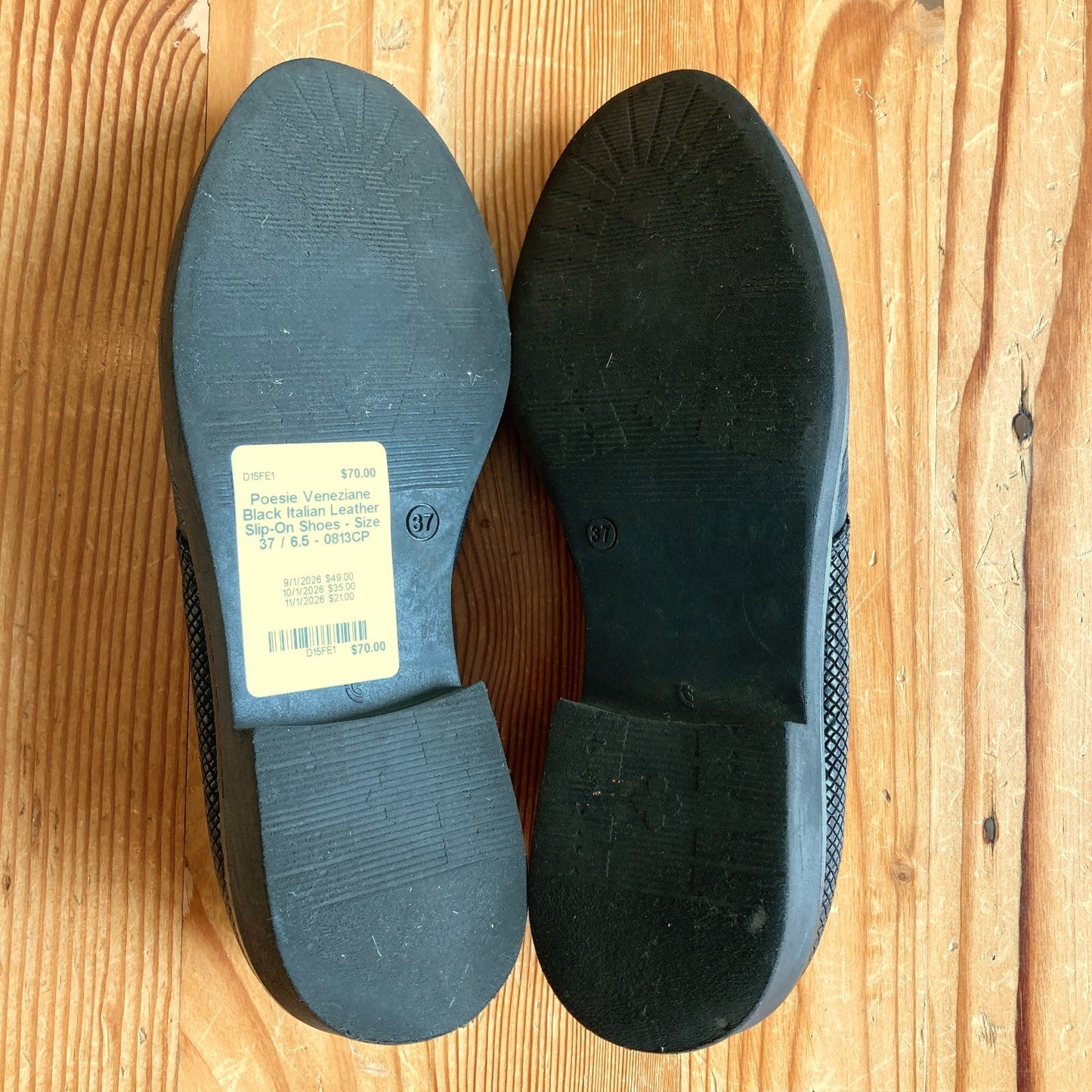 Poesie Veneziane Black Italian Leather Slip-On Shoes - Size 37 / 6.5 - 0813CP